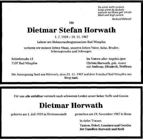 Horwath Dietmar 1939-1987 Todesanzeige